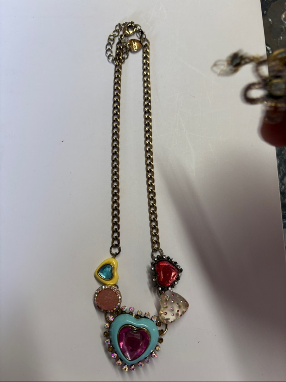 Betsey Johnson Multicolor Heart Pendant Necklace - Pink, Red, Blue, Yellow